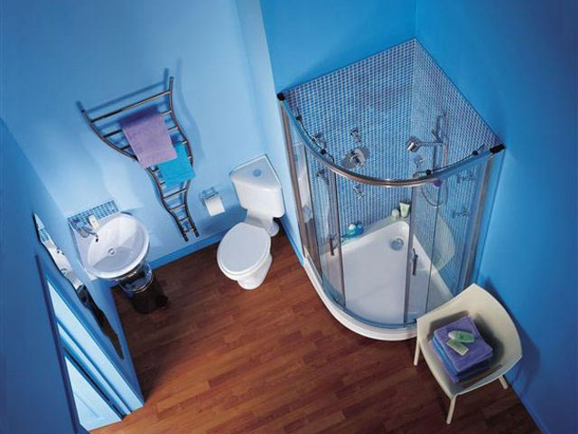 Фото Голубой интерьер ванной комнаты, картинка
