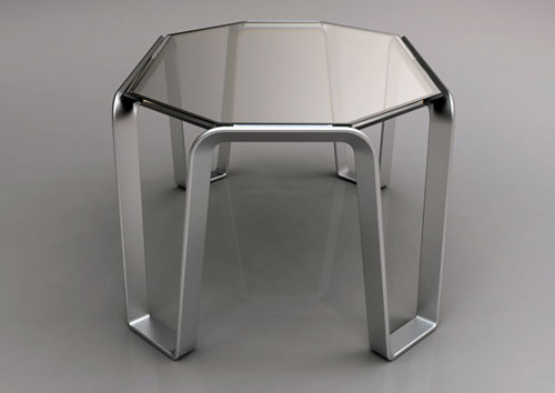 Журнальный столик из алюминия и стекла