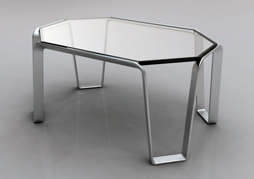 Журнальный столик из алюминия и стекла