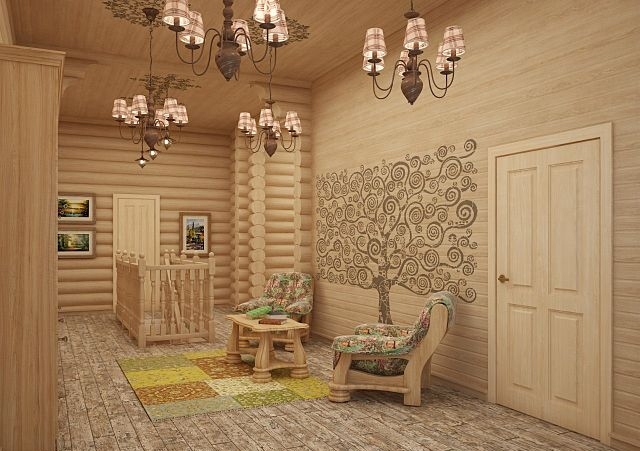 Фото Интерьер деревянного дома, картинка