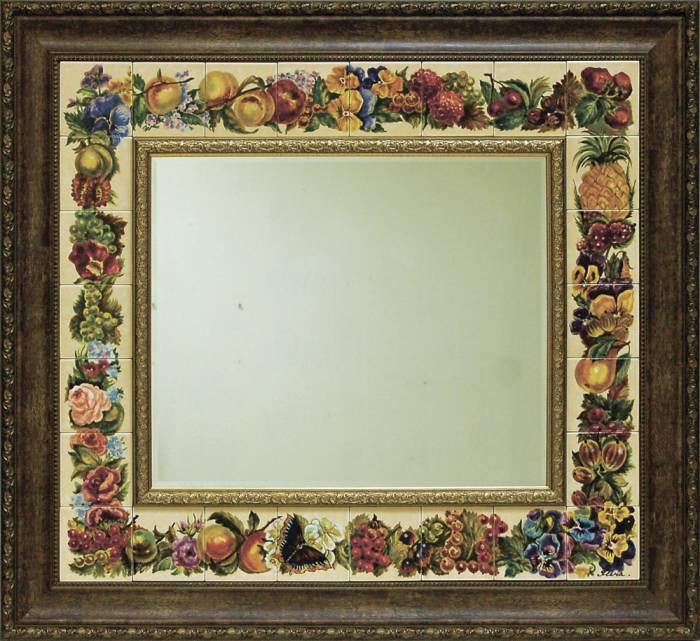 Роспись на плитке. Зеркало "Фрукты и цветы"