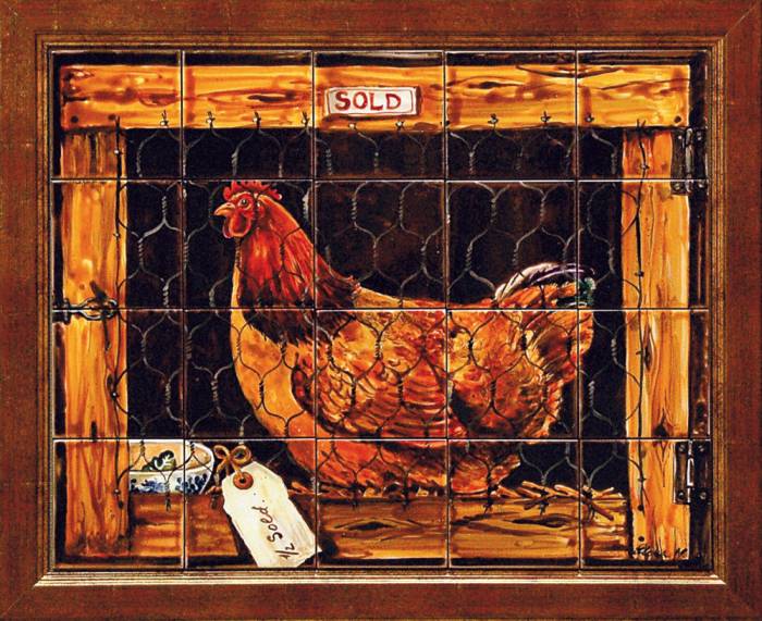 Фото Роспись на плитке. "Курица в клетке".50х40 см, картинка