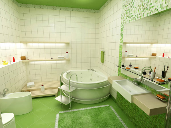 Светло-зеленая ванная комната