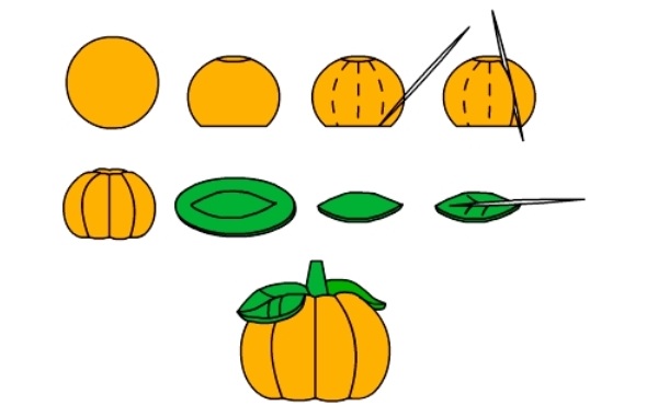 Схема создания тыквы из солёного теста